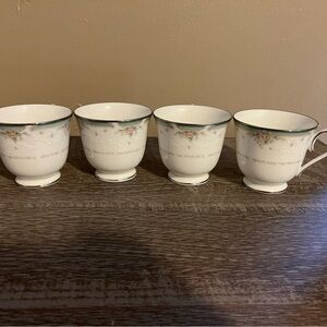 Noritake Greenbrier Porcelain Cups, White Green Floral, Round, Set of Four